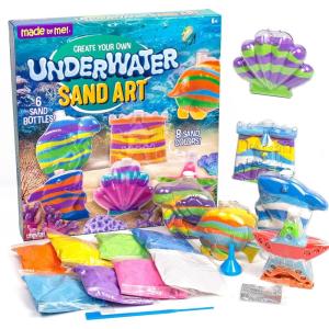 Made By Me Create Your Own Underwater Sand Art, Includes 6 Ocean-Themed Bottles, 8 Sand Colors, Glitter, & Funnel, Great Staycation or Group Activity, Party Idea, DIY Sand Art For Kids Ages 6, 7, 8, 9(Underwater Sand Art)