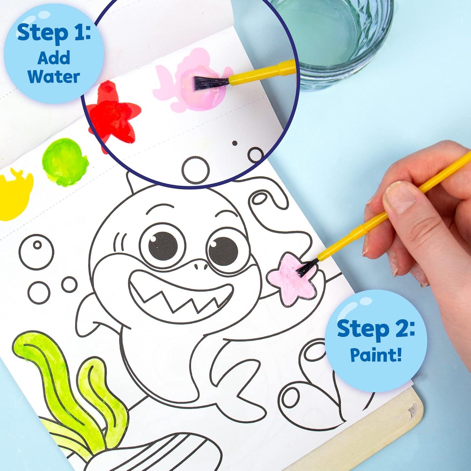 imageHorizon Baby Shark Watercolor Art Pad  Coloring Book ampamp Painting Set  Shark Watercolor Painting Kit  Great Art Set for 3 Year OldsBaby Shark Instant Watercolor