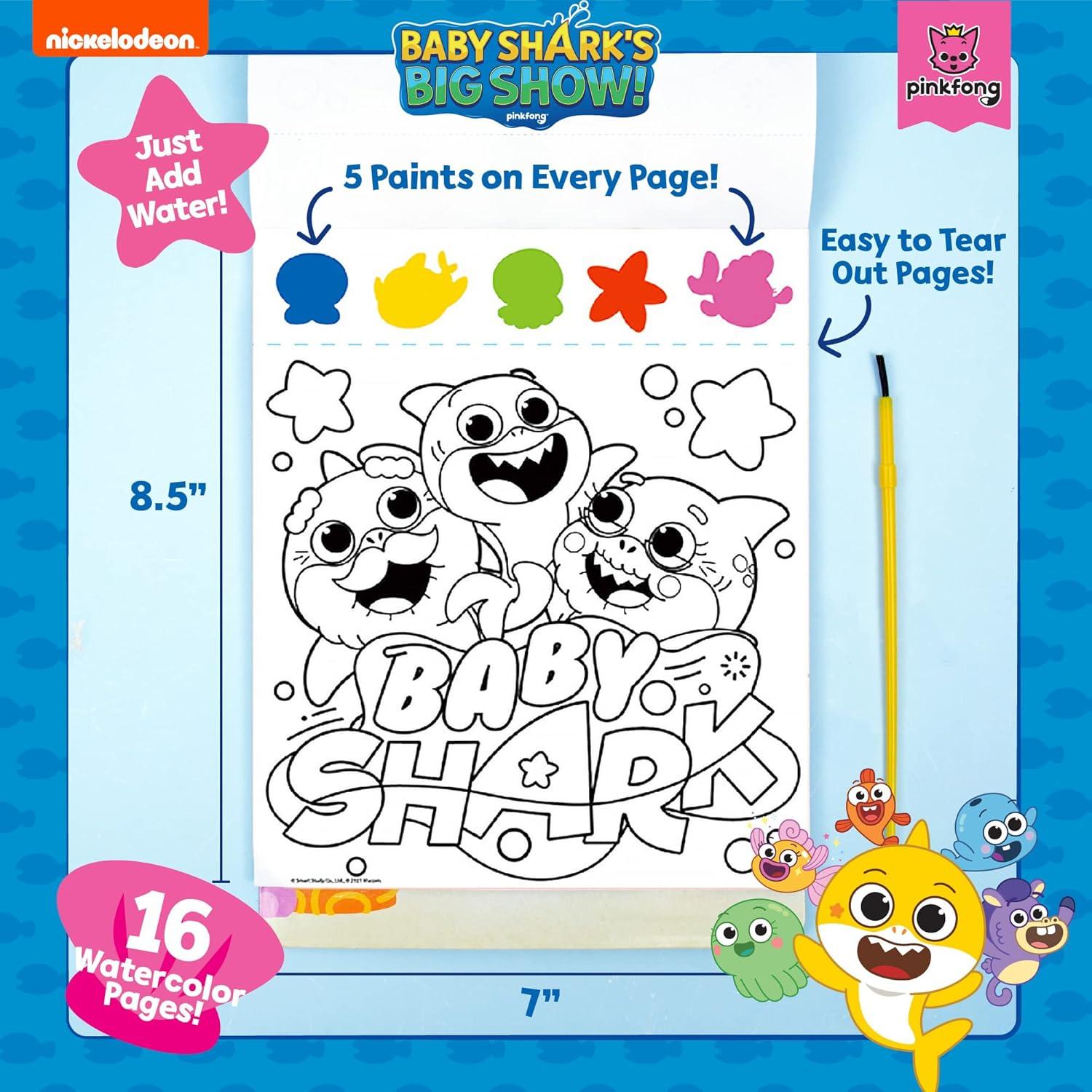 imageHorizon Baby Shark Watercolor Art Pad  Coloring Book ampamp Painting Set  Shark Watercolor Painting Kit  Great Art Set for 3 Year OldsBaby Shark Instant Watercolor
