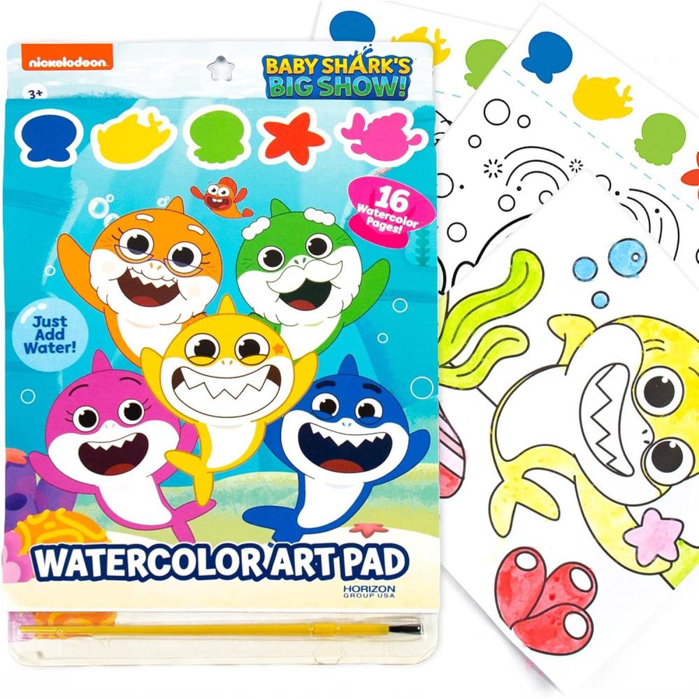 imageHorizon Baby Shark Watercolor Art Pad  Coloring Book ampamp Painting Set  Shark Watercolor Painting Kit  Great Art Set for 3 Year OldsBaby Shark Instant Watercolor