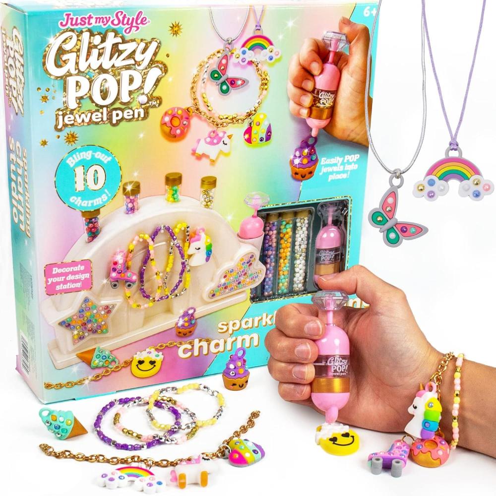 imageJust My Style Glitzy Pop Jewel Pen Sparkling Charm Studio Gem Your Own Accessories Gemming Kit for DIY Jewelry Charms Great Girls Night Activity or Birthday Party for Kids Ages 6 7 8 9Glitzy Pop