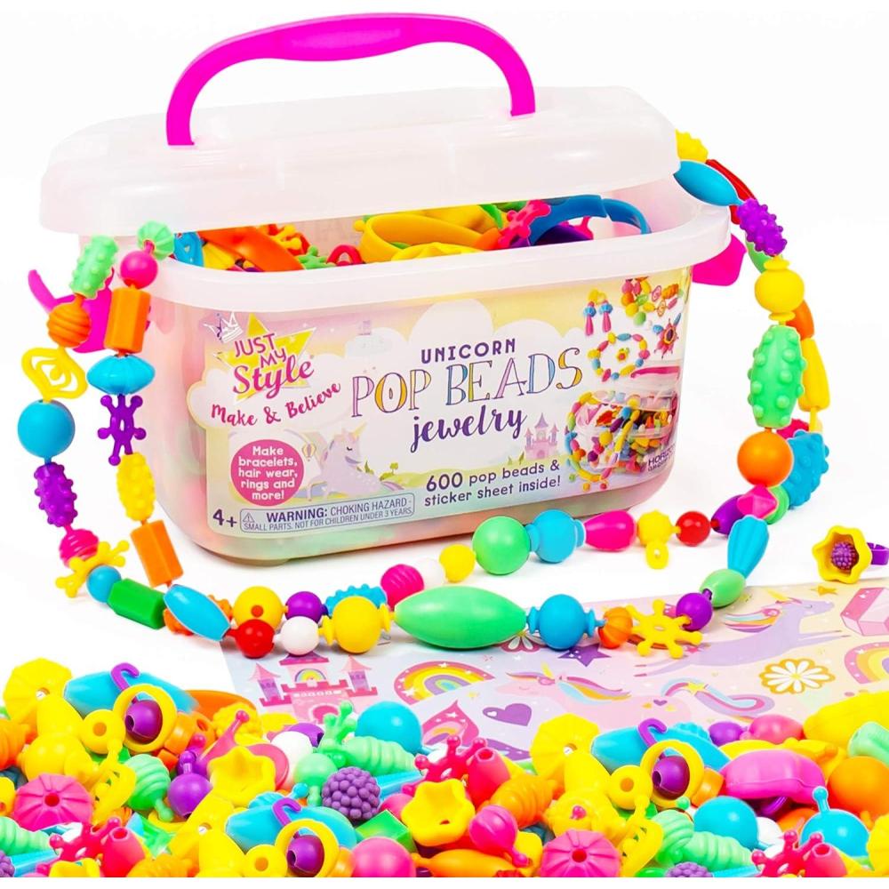 imageJust My Style Make ampamp Believe Unicorn Pop Beads 500 SnapTogether DIY Bead Kit for Girls Jewelry Set Great Travel ampamp On The Go Activity for Kids Ages 4 5 6 7 8