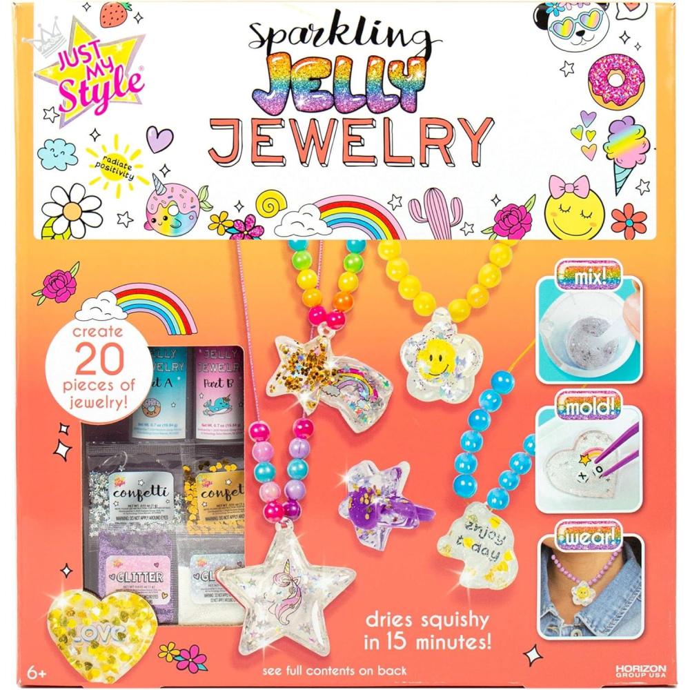 imageJust My Style Sparkling Squishy Maker  Create 25 Pieces of Jelly Jewelry Fun Weekend or Sleepover Activity Great Bead Kit for Kids Ages 69