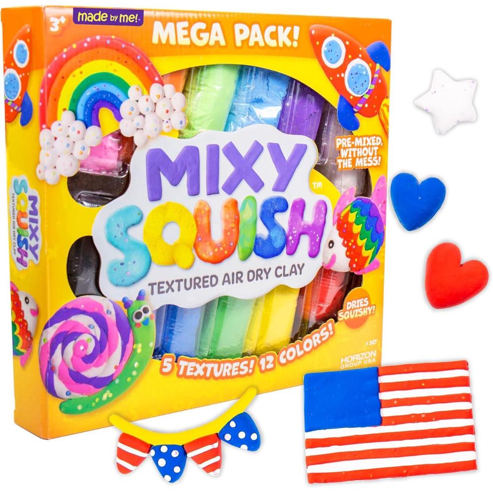 imageMade By Me Mixy Squish Rainbow Mega Pack by Horizon Group USA Includes 12 oz of PreMade Air Dry Clay Sensory Play 12 Colors 5 Different Crunchy Bumpy Soft Textures Dries Squishy ampamp SmoothMega Pack Rainbow