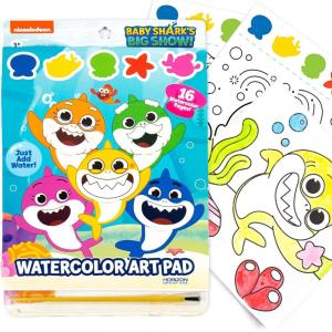 Horizon Baby Shark Watercolor Art Pad – Coloring Book & Painting Set – Shark Watercolor Painting Kit – Great Art Set for 3 Year Olds(Baby Shark Instant Watercolor)