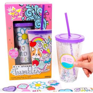 Just My Style DIY Sticker Tumbler, Style & Embellish Your Own BPA Free VSCO Glitter Water Tumbler, Reusable Stickers Included, Great Back To School Gift, Birthday Gift for Girls Ages 6, 7, 8, 9, 10(DIY Sticker Tumbler)