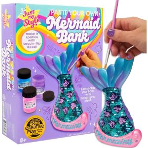 Just My Style Paint Your Own Scented Unicorn Figurines – Paint Your Own Waterless Ceramic Diffuser – Paintable Scented Unicorn Figurines – Customize with Pearlized Paints, Glitter & Sweet Scents(Mermaid Bank)