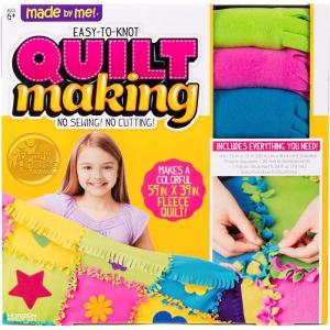 Made By Me Easy to Knot Quilt Making Kit by Horizon Group USA, No Sewing, No Cutting, 59 in. x 39 in. Fleece Blanket, Pre-Cut Squares & Felt Decals (57964F)(Quilt (Solid))