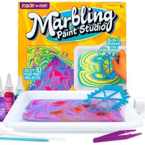 Made By Me Marbling Studio, 25-Piece Marbling Kit for Kids – Make 10 Pour Paint Art Projects – Dip & Paint Marbling Arts & Crafts for Ages 6-9 – Fun Gift