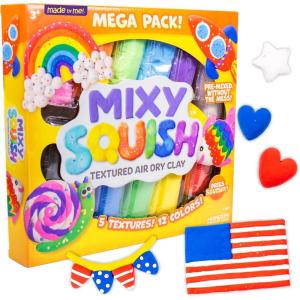 Made By Me Mixy Squish Rainbow Mega Pack by Horizon Group USA, Includes 12 oz. of Pre-Made Air Dry Clay, Sensory Play, 12 Colors, 5 Different Crunchy, Bumpy, Soft Textures, Dries Squishy & Smooth(Mega Pack- Rainbow)