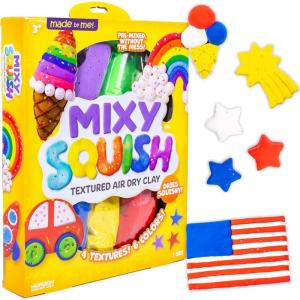 Made by Me Mixy Squish Rainbow by Horizon Group USA, Includes 6 oz. of Pre-Made Air Dry Clay, Sensory Play, 6 Colors, 4 Different Crunchy, Bumpy, Soft Textures, Dries Squishy & Smooth(Rainbow)