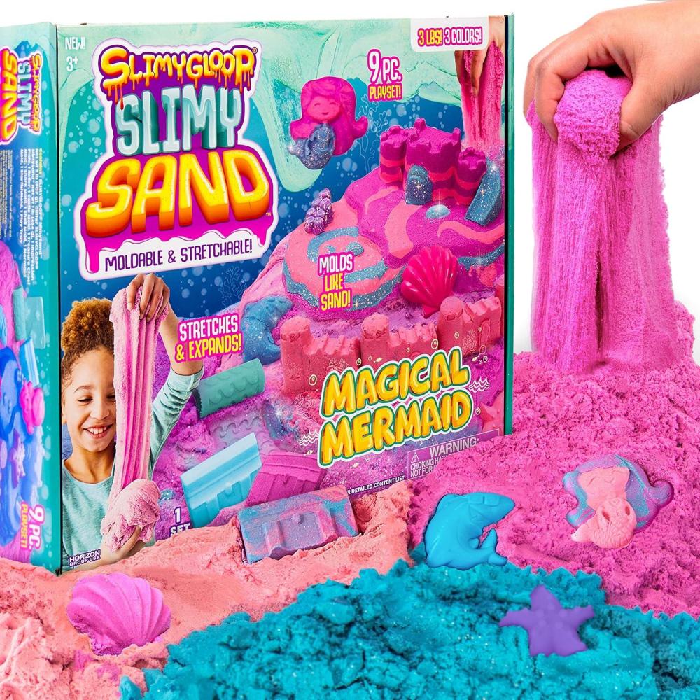 imageSLIMYSAND Magical Mermaid 3 Pounds of SlimySand in 3 Colors Purple Blue Glitter ampamp Pink7 3D Molds ampamp More Reusable Box Super Stretchy ampamp Moldable Cloud Slime Great For Tactile Fun MultiMagical Mermaid