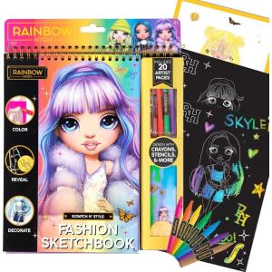 Rainbow High Scratch ‘n Style Fashion Sketchbook by Horizon Group USA, Scratch Art, Coloring Book, Includes Stencils, Crayons, Scratch Art Stickers & More,Multi,210933(Coloring Book)