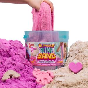 SLIMYSAND Bucket – 5 Pounds of Slimy Sand in 3 Colors (Blue, Green, Purple) – Cotton Candy Sand Play Set with 3 Molds and Reusable Bucket for Storage – Super Stretchy & Moldable Cloud Slime(Pink/Purple/White)
