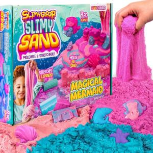 SLIMYSAND Magical Mermaid, 3 Pounds of SlimySand in 3 Colors (Purple, Blue Glitter & Pink),7 3D Molds & More! Reusable Box. Super Stretchy & Moldable Cloud Slime, Great For Tactile Fun, Multi(Magical Mermaid)