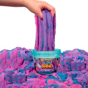SLIMYSAND by Horizon Group USA, 1.5 lbs of Berry Scented Moldable, Stretchable, Expandable Cloud Slime, Blue & Purple Marbled, Slimy Play Sand in Reusable Bucket, Non Stick, Sensory Activity(Neon Pink/Blue)