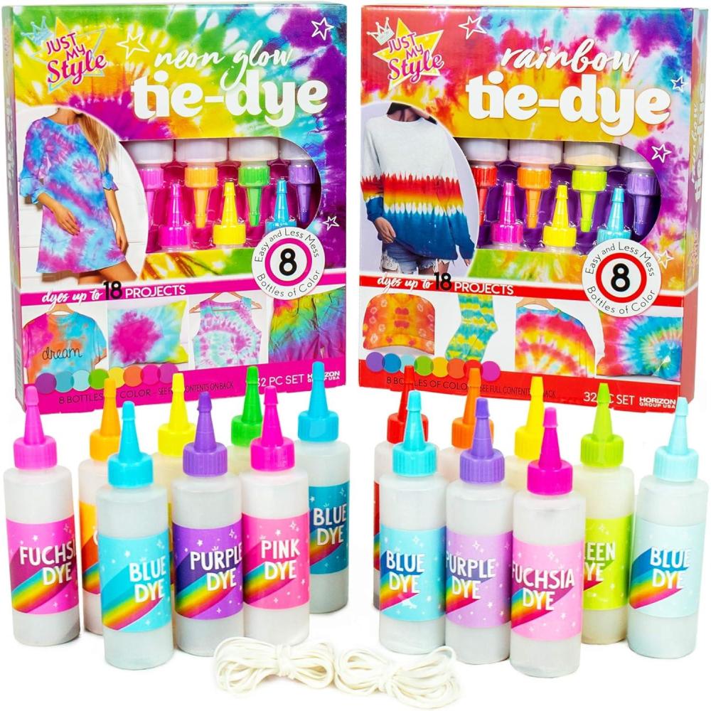 imageJust My Style TieDye Party Pack DIY Tie Dye Kit Create Up to 40 TieDye Projects Includes 18 Dyes 90 Rubber Bands Gloves ampamp Project Guide Great Staycation Activity for Kids Ages 6 7 8 9TieDye