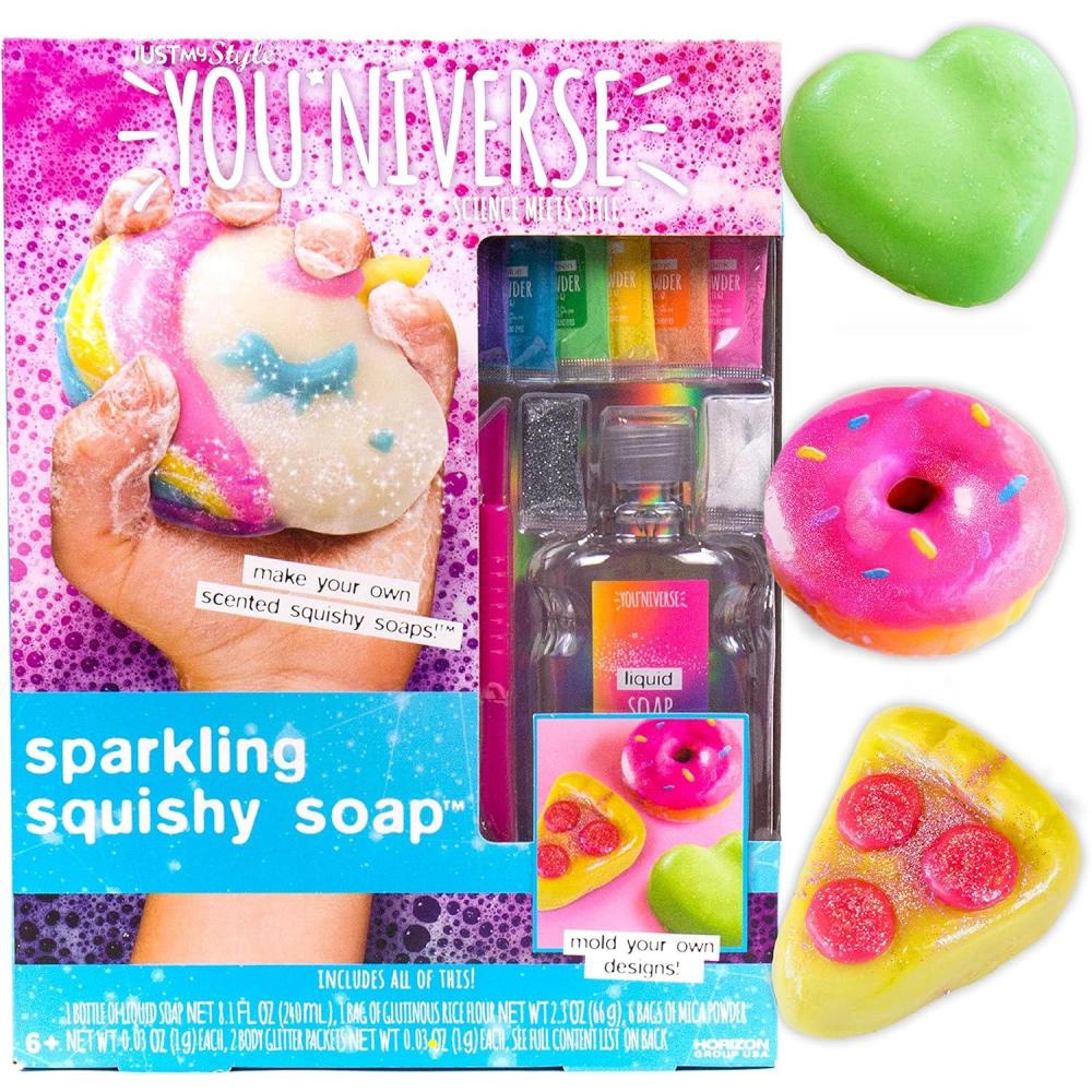 imageJust My Style Youniverse Sparkling Squishy Soaps atHome STEM Kits for Kids Age 8 and Up DIY Shape Soaps Chemistry Activities for Birthday Parties SleepoversSparkling