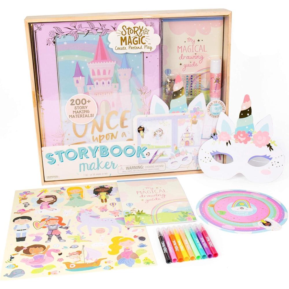 imageStory Magic Storybook Maker by Horizon Group USA Create Your Own Stories Hardcover Storybook Includes Stickers Markers Punch Outs Unicorn Mask 200 Storytelling Materials Perfect for Ages 4