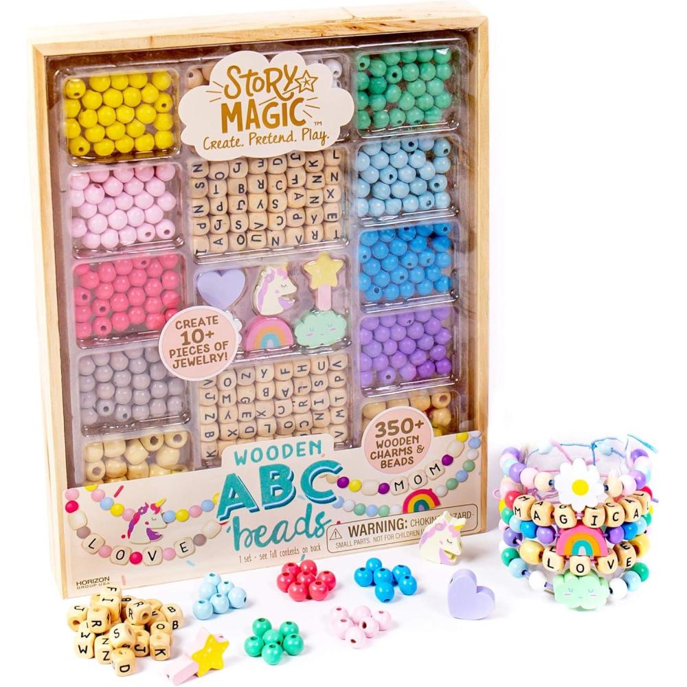 imageStory Magic Wooden ABC Beads by Horizon Group USA Premium Wood Jewelry Making Kit Makes 10 Pieces of Jewelry Over 350 Wooden Beads ampamp CharmsSmall