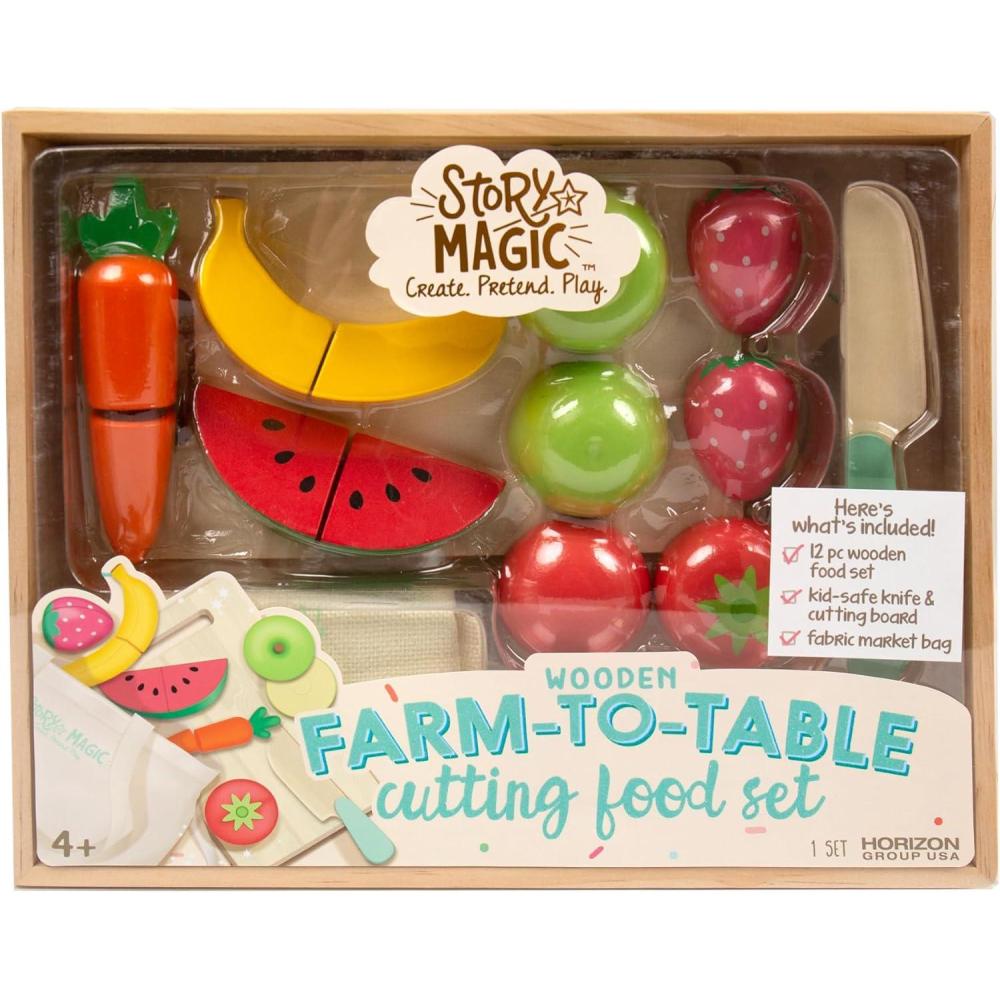 imageStory Magic Wooden FarmtoTable Cutting Set Wooden Play Food Toy Kids Wood Cutting Fruits ampamp Veggies Toddler Cooking Pretend Play Kitchen SetCutting Food Set