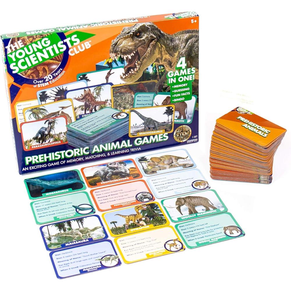 imageThe Young Scientist Prehistoric Animal Card Games  4 Games for Age 5 and Up Matching Bingo Memory Trivia  HandsOn Educational STEM Fun for KidsPrehistoric Animals