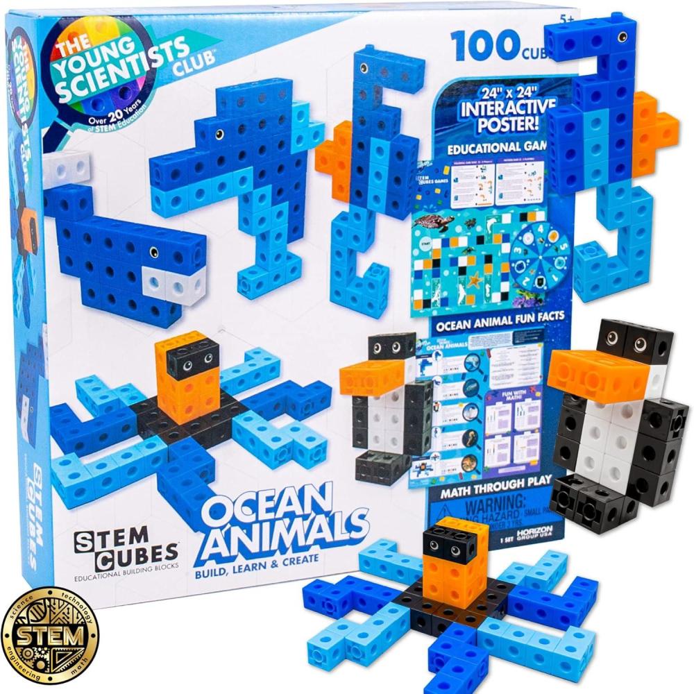 imageThe Young Scientists Club STEM Cubes Build Learn ampamp Create with 100 Math Cubes Manipulatives 4in1 Educational Games Math Cubes for Kids Ages 48 Awesome Learn Through Play ToysOcean Animals