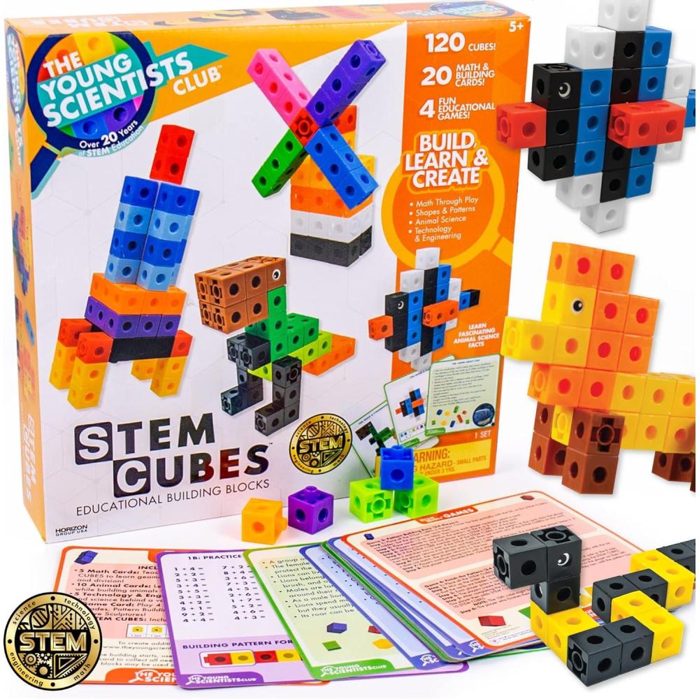 imageThe Young Scientists Club STEM Cubes Build Learn ampamp Create with 100 Math Cubes Manipulatives 4in1 Educational Games Math Cubes for Kids Ages 48 Awesome Learn Through Play ToysOriginal