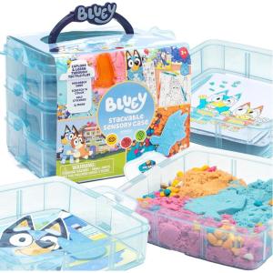 Bluey Stackable Sensory Case – Reusable Bin With Stickers, Play Sand Bags, Coloring Activities, Toys for Toddlers 1-3, Sensory Toys, Medium