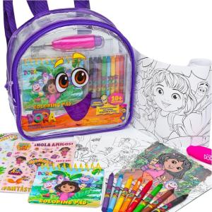 Dora Ultimate Backpack, 10+ Creative Projects in a Reusable Backpack, Includes Aqua Art, Coloring Sheets, & Cute Stickers, Less-Mess Toddler Toys, Road Trip Essentials for Kids, Great Airplane Toy