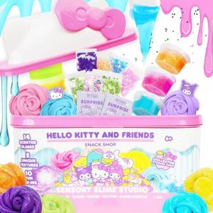 Hello Kitty and Friends Snack Shop Sensory Slime Studio, 12-Pack Scented Slime Kit with Mix-Ins, Charms & Storage Case