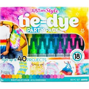 Just My Style Tie-Dye Party Pack, DIY Tie Dye Kit, Create Up to 40 Tie-Dye Projects Includes 18 Dyes, 90 Rubber Bands, Gloves & Project Guide, Great Staycation Activity for Kids Ages 6, 7, 8, 9(Party Pack)