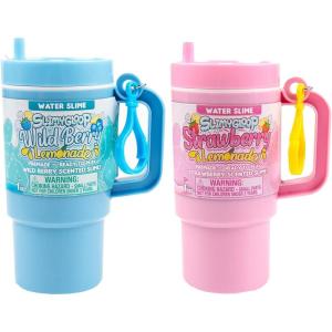 Lemonade Tumbler Bundle, 2-Pack Scented Slimes – Blue Raspberry & Pink Strawberry, Kids Slime Party Favors (8-12), Kit(SG WATER SLIME WATER BOTTLE VESSEL – 2PK)