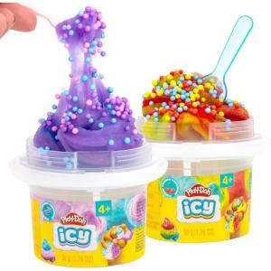 Play-Doh Fizzie 2-Pack, 1 Can of Two-Toned Pink Strawberry-Scented, 1 Can of Two-Toned Blue Raspberry-Scented, Cool Sensory Toys, Gifts for Kids, Tween Party Favors, Goodie Bag Stuffers(Icy)