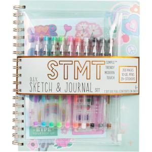 STMT D.I.Y. Sketch & Journal Set, 200-Page Spiral-Bound Unlined Notebook, Includes 10 Gel Pens, Holographic Stickers, and Storage Pouch, Cute Sketchbook & Diary, Girls Journal Kit