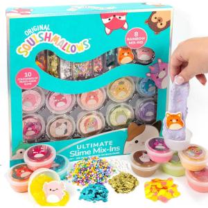 Squishmallows Ultimate Slime Mix’Ins, 10-Pack, Glitter & Cloud Slime, 8 Fun Add Ins, Pre-Made for Kids, Crunchy, Bulk, Great 6 Year Old Toys, Super Soft Sludge Toy