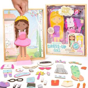 Story Magic Dress-Up Dolls Playset, Pretend Play Magnetic Case, Magnet Outfit and Accessory Pieces, Great for Travel or Playdates, Magnetic On The Go Activity Set for Ages 4, 5, 6, 7 , Pink(Rustic)