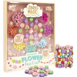 Story Magic Wooden ABC Beads by Horizon Group USA, Premium Wood Jewelry Making Kit, Makes 10+ Pieces of Jewelry, Over 350 Wooden Beads & Charms(Large)