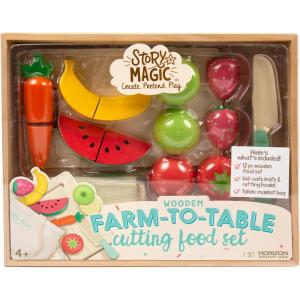 Story Magic Wooden Farm-to-Table Cutting Set, Wooden Play Food Toy, Kids Wood Cutting Fruits & Veggies, Toddler Cooking Pretend Play Kitchen Set(Cutting Food Set)