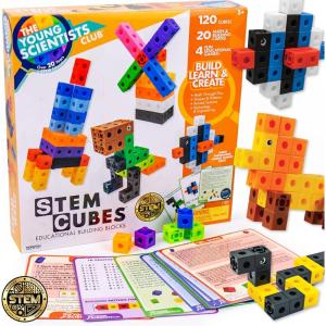 The Young Scientists Club STEM Cubes, Build, Learn & Create with 100+ Math Cubes Manipulatives, 4-in-1 Educational Games, Math Cubes for Kids Ages 4-8, Awesome Learn Through Play Toys(Original)