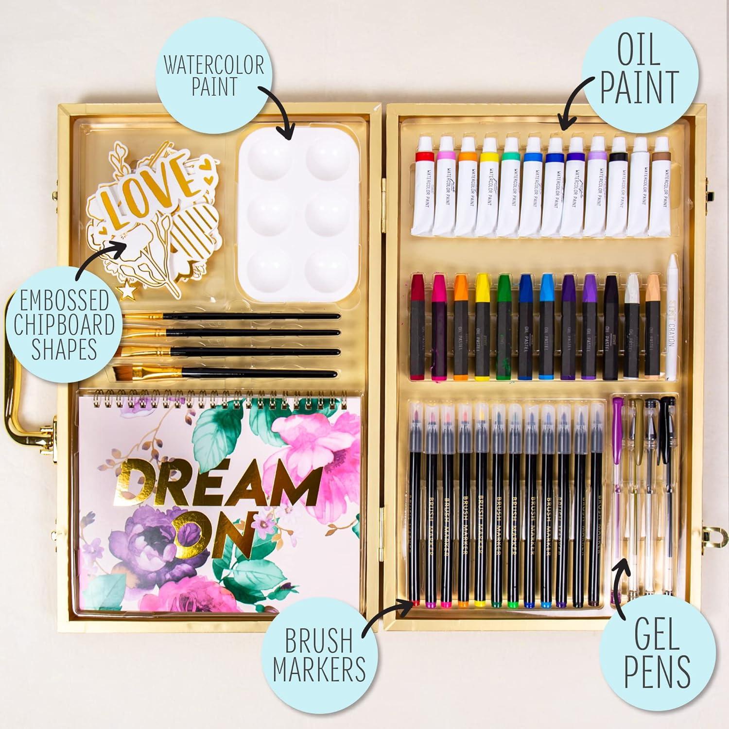 imageSTMT DIY Designer Art Studio by Horizon Group USA Kit Includes 40 Art Making EssentialsWater ColorsOil PastelsBrush MarkersSpiral Art Pad ampamp More