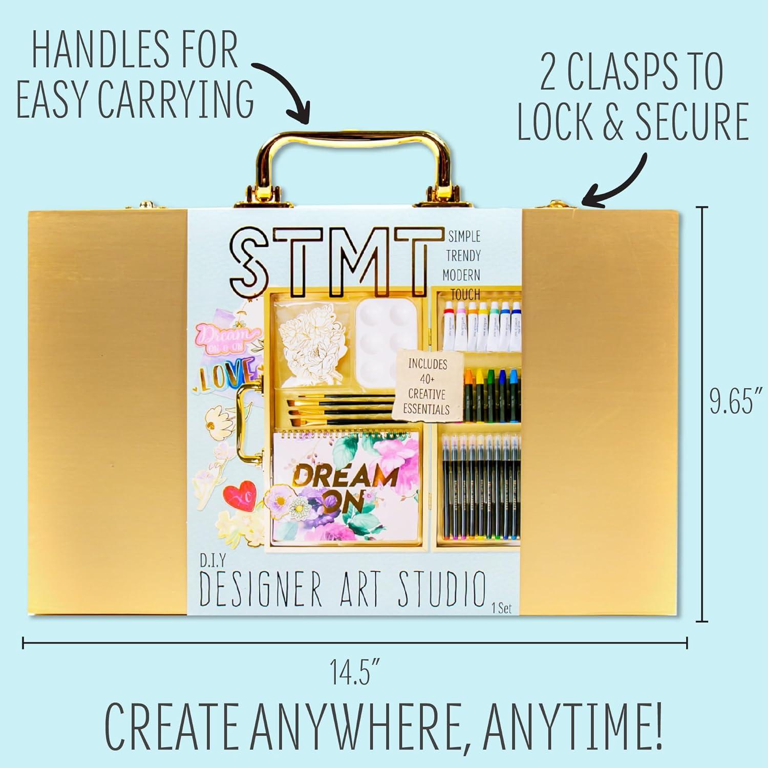 imageSTMT DIY Designer Art Studio by Horizon Group USA Kit Includes 40 Art Making EssentialsWater ColorsOil PastelsBrush MarkersSpiral Art Pad ampamp More