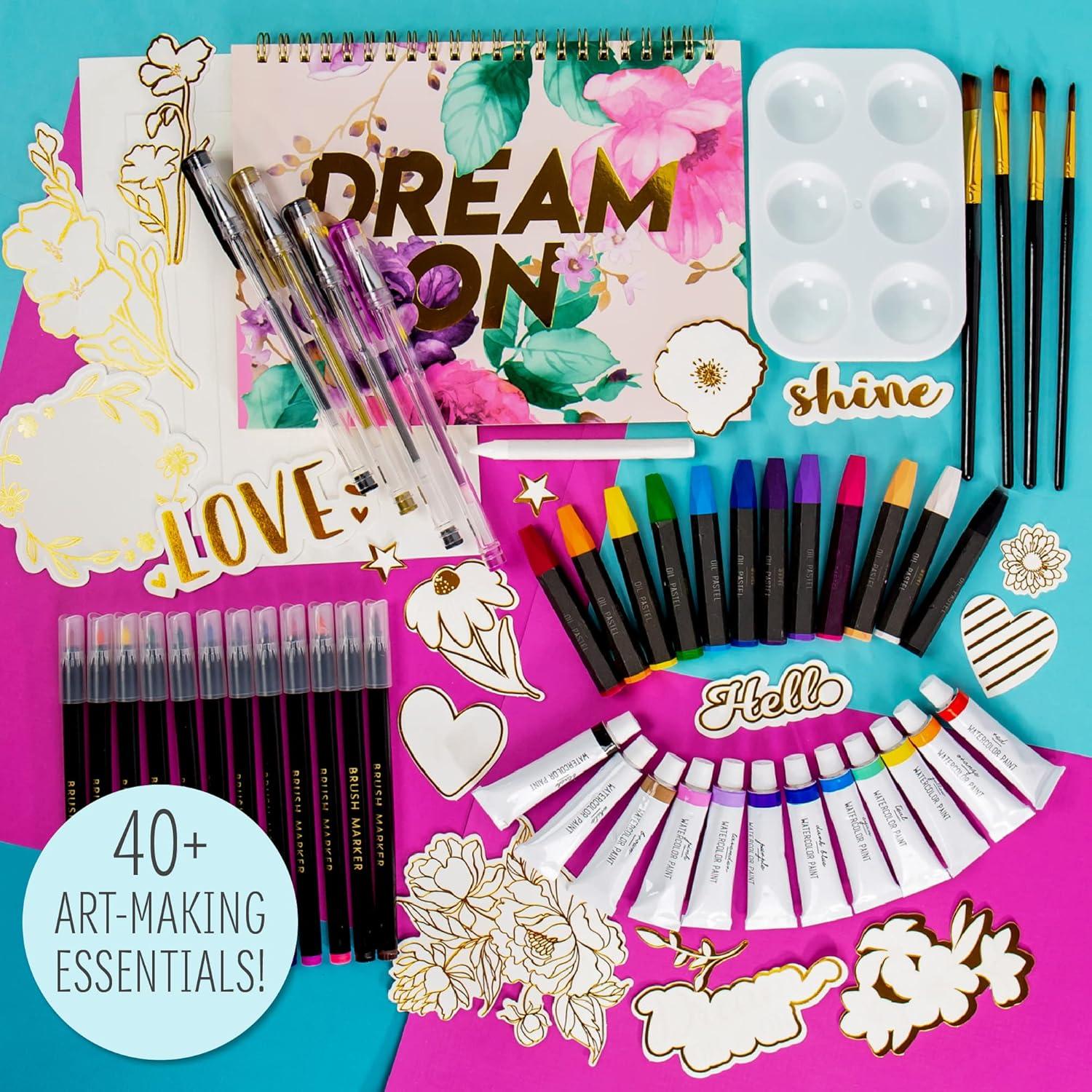 imageSTMT DIY Designer Art Studio by Horizon Group USA Kit Includes 40 Art Making EssentialsWater ColorsOil PastelsBrush MarkersSpiral Art Pad ampamp More