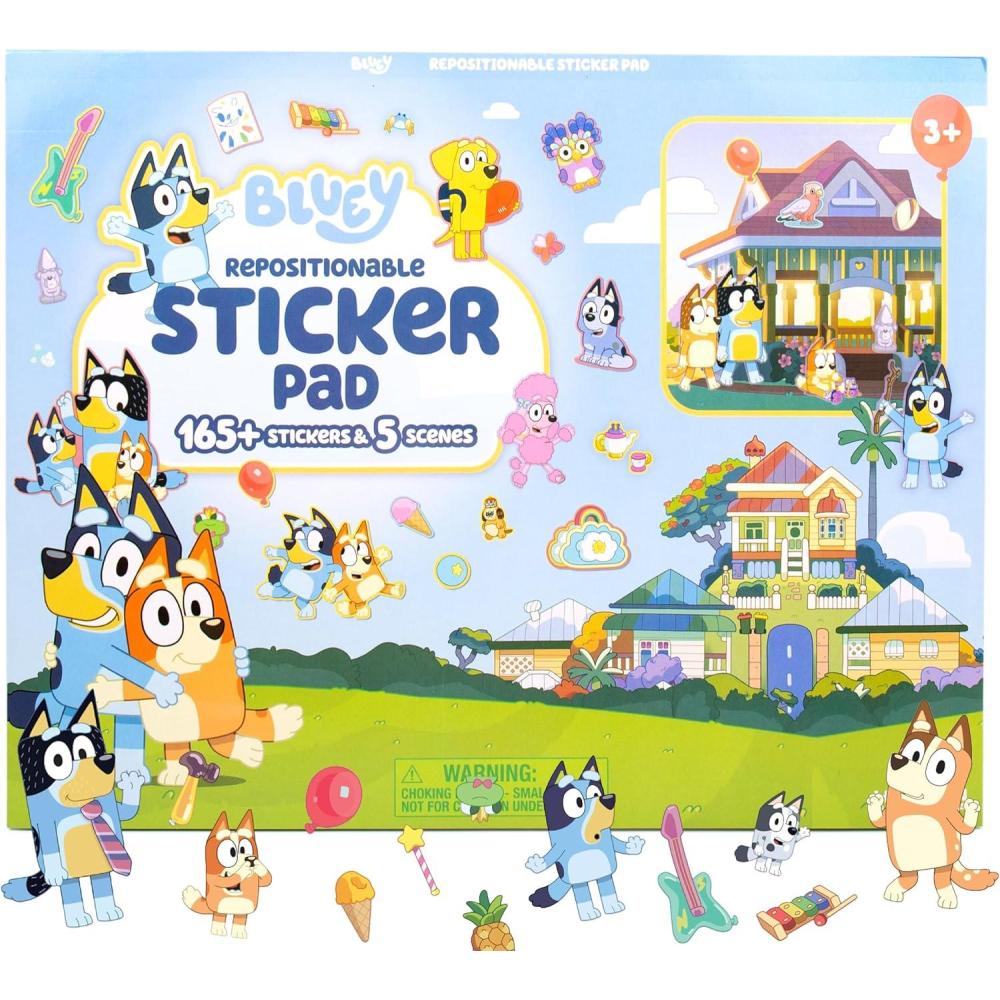 imageBluey Repositionable Sticker Pad Over 165 Removable Stickers ampamp 5 Play Scenes Jumbo Sticker Pad Bluey Toys for Kids Ages 3 ampamp UpSticker Pad