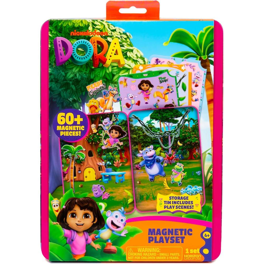 imageDora Magnetic Playset 75 Characters ampamp Accessories Reusable Storage Tin and Play Scene Fun Toddler Toys Mess Free Airplane Toy Travel Games ampamp Road Trip Essentials 4 Year Old Girl Birthday Gifts
