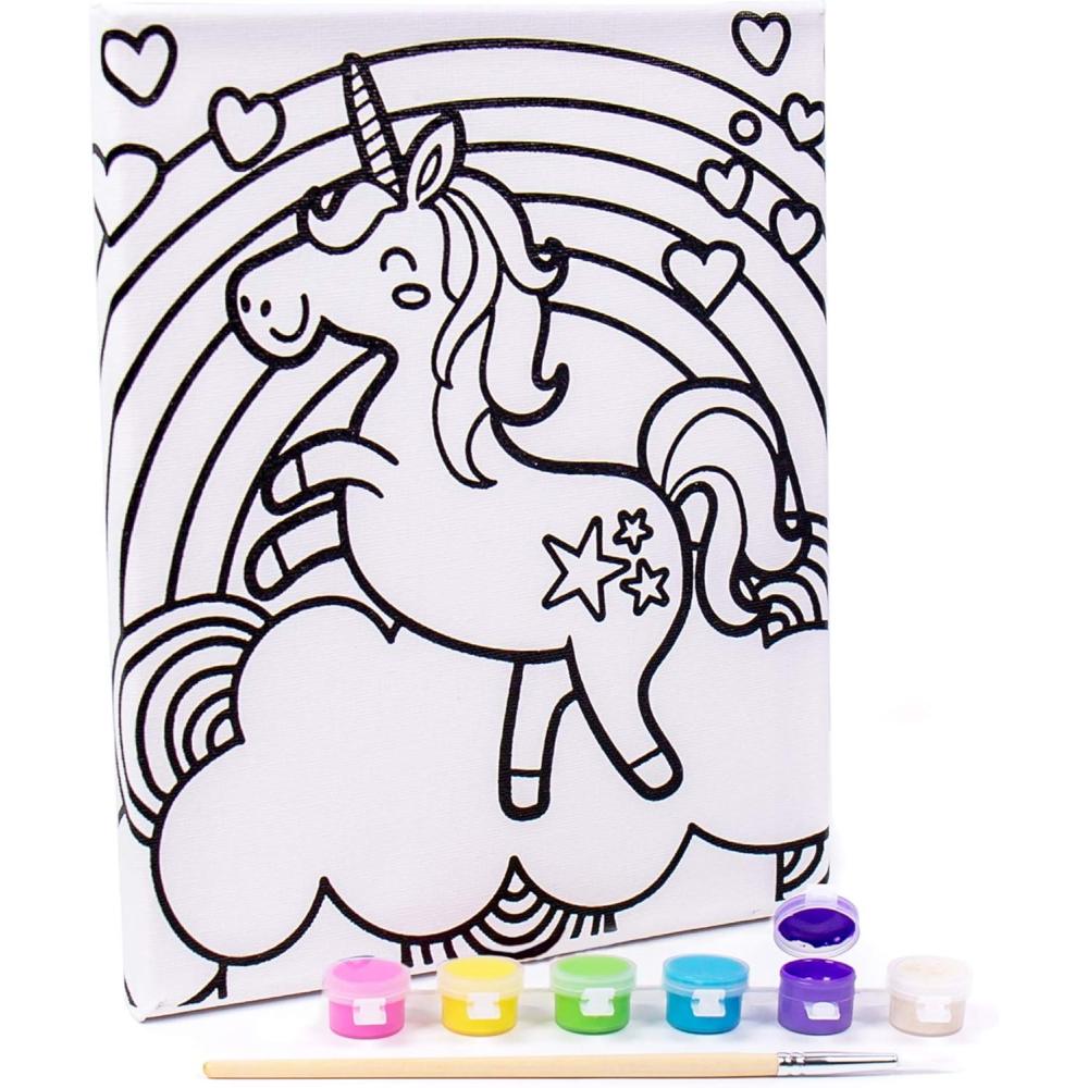 imageHorizon Group USA Set 6 Acrylic Paint Colors 1 Paintbrush 8 in x 10 in Rainbow Unicorn