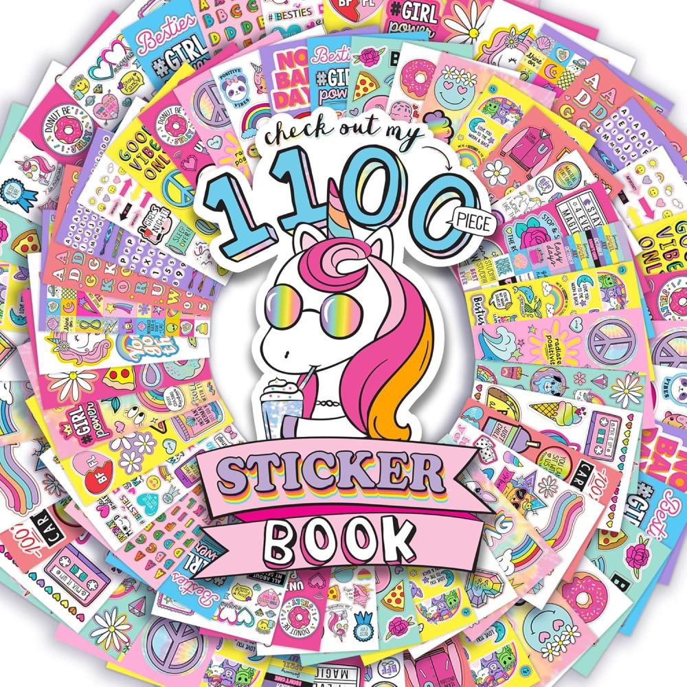 imageJust My Style 1100 Vinyl Sticker Book Sparkly Spiral Bound Book With Positivity Quotes Tie Dye Stickers Sweet Treats ampamp More Great For Back To School Reusable ampamp Repositionable Fun Sticker Activity1100 Vinyl Stickers