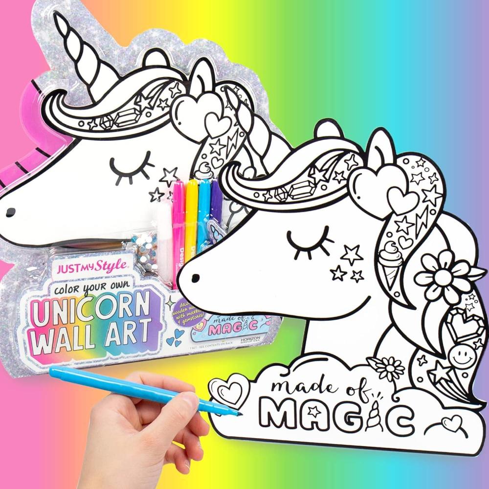 imageJust My Style Color Your Own Unicorn Wall Art Customizable Wooden Unicorn Wall Art Decor Mess Free DIY Unicorn Wall Art Kit  Great Unicorn Theme Birthday Party Decorations ampamp Gifts for Girls MultiUnicorn