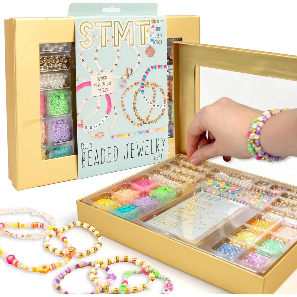 imageSTMT DIY Beaded Jewelry Kit  Makes 15 Premium Pieces Includes Bracelet Making Supplies Letter Beads Enameled Charms Great Teen Girl GiftsSmall