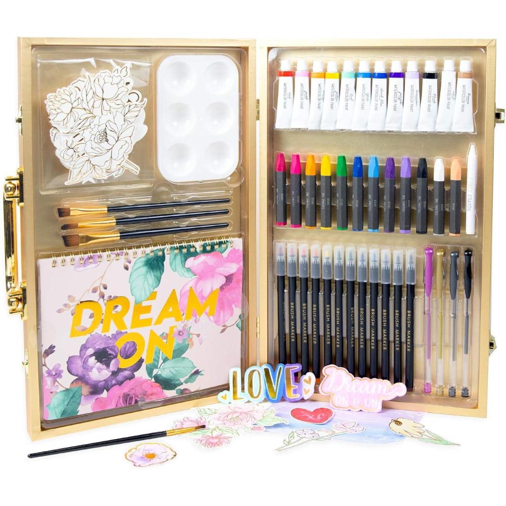 imageSTMT DIY Designer Art Studio by Horizon Group USA Kit Includes 40 Art Making EssentialsWater ColorsOil PastelsBrush MarkersSpiral Art Pad ampamp More
